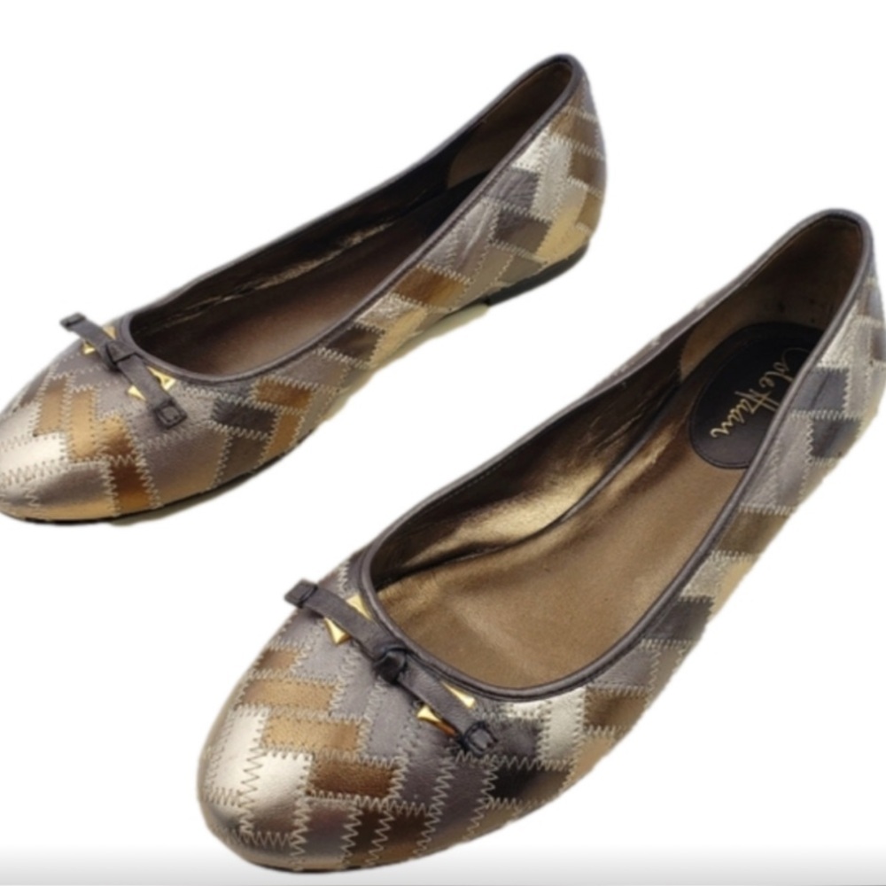Cole Haan Ballet Flat Shoes Copper Gold Patchwork Bow Slip On Size 9.5B